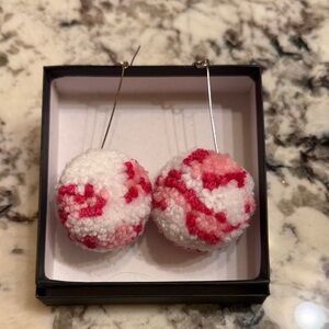 Pink and White Pom Pom Earrings